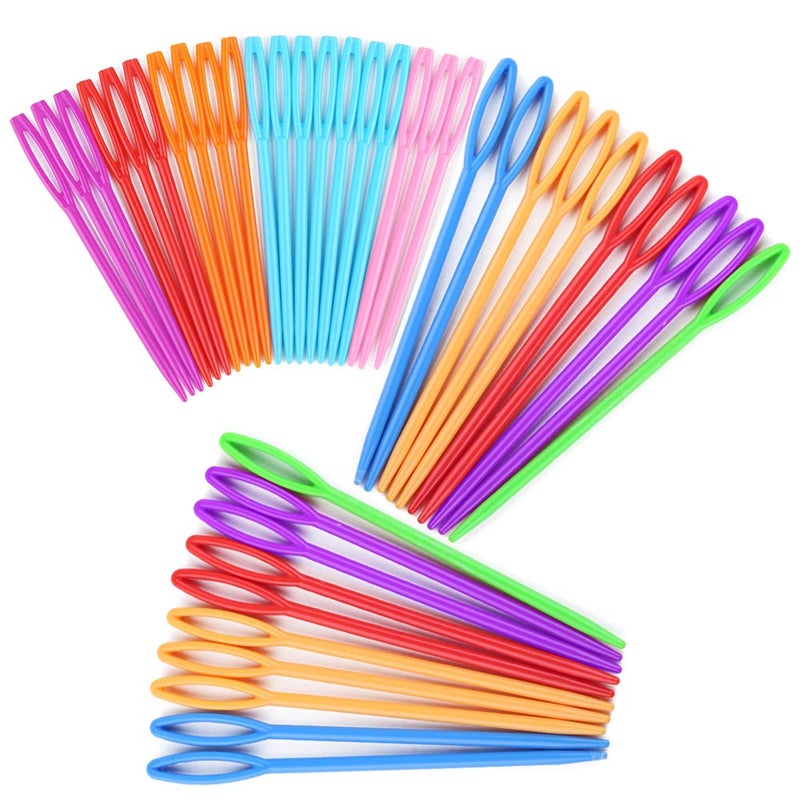 LOKUNN 40 PCS Plastic Needles, Large Eye Plastic Needles 20 PCS (2.7Inch/7cm) and 20 PCS (3.5Inch/9cm) Safety Learning Needles for DIY Sewing Handmade Crafts - Image 1